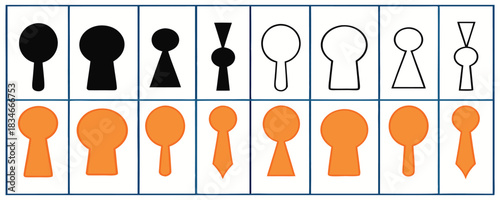 Keyhole icon set. premium door key hole. Shape of lock of door.Door key hole icons. Security, protection concept. Vector illustration isolated on white background