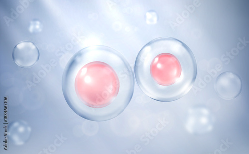 Red human cell, Biotechnology in cell biology, medical 3d vector illustration.