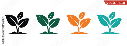 Seedling icon vector silhouette. Leaf nature icon vector,Inspiring plant seedlings sprouting in vibrant colors for nature designs,leaf icon nature symbol design element logo template vector eps 10