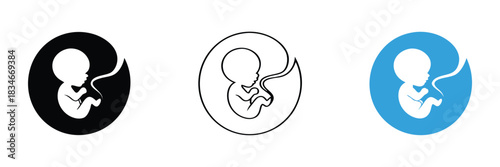 Newborn silhouette. Vector baby symbol black on white,Fetus silhouette in womb icon symbolizes new life and growth.editable stroke
