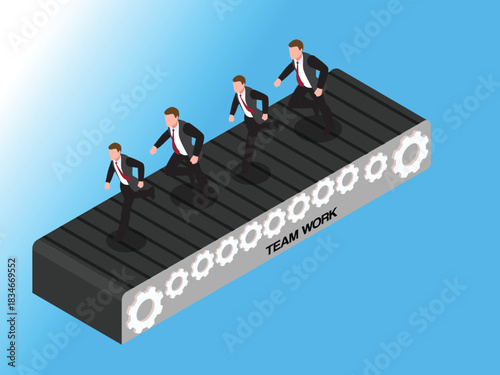 Team of Businessmen Pulling Large Red Arrow Towards Goal 3d isometric vector illustration