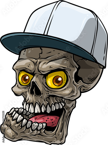 Aggressive Skull Mascot Wearing White Baseball Cap and Yellow Eyes Illustration Demon Skulls Vectors Set Free...