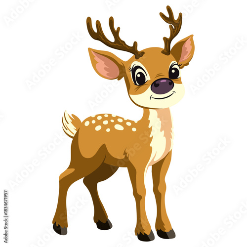 Adorable cartoon fawn with big eyes and a sweet smile, perfect for children's books, holiday cards, or nature-themed designs