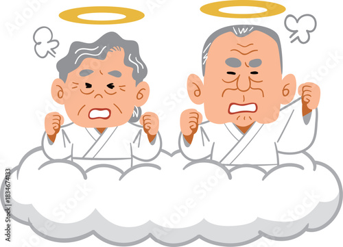 天国で怒るおじいちゃんとおばあちゃん
