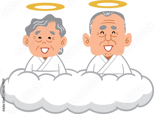 天国で笑うおじいちゃんとおばあちゃん
