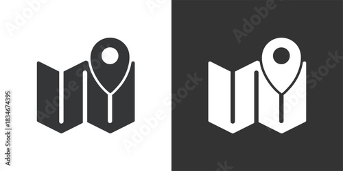 Map with Location Pin icon. Solid glyph series icon