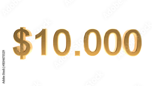Vector of three dimensional golden number ten thousand dollar sign isolated on transparent background