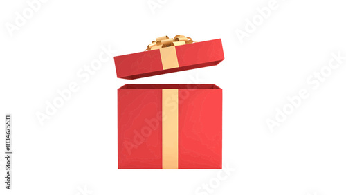 Vector of open red gift box with gold ribbon and bow isolated on transparent background