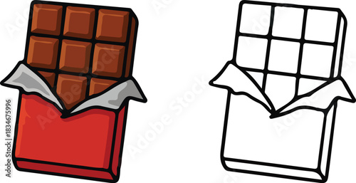 Sweet milk chocolate bar in red wrapper vector graphic for dessert and candy concepts isolated PNG with Transparent Background