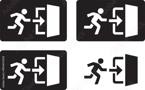 Universal emergency exit sign pictogram vector set with running man symbols isolated PNG with Transparent Background