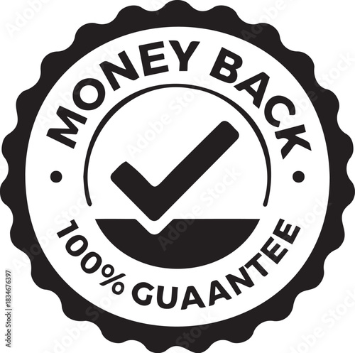 Money Back 100% Guarantee Seal Vector Icon with Checkmark for E-commerce Trust and Assurance isolated PNG with Transparent Background