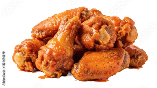 A pile of delicious buffalo chicken wings isolated on transparent background