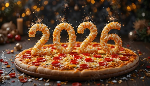 New Year 2026 Pepperoni Pizza Celebration. new years pizza 2026