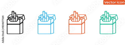 Colorful cigarette packs graphic icon set illustration.Cigarette icon vector with packet. Tobacco cigarette packet vector symbol, Bad habit concept,
