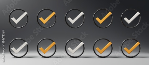 Checkmarks in circles with a mix of colors displayed in a grid format.