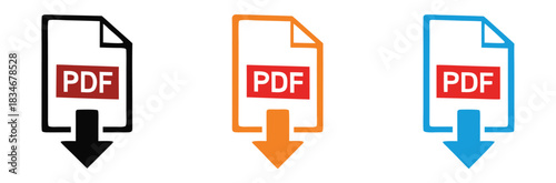 Download PDF document easily with these vibrant icons,Vector art of download pdf file icon in three colors,PDF Icon Vector Design Symbol Illustration
