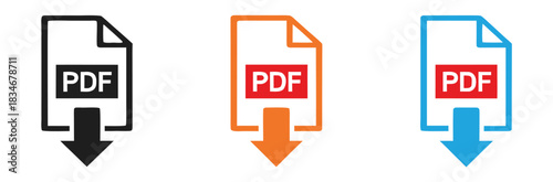 Download PDF document easily with these vibrant icons,Vector art of download pdf file icon in three colors,PDF Icon Vector Design Symbol Illustration
