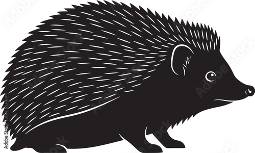Stylized silhouette of a hedgehog, a small nocturnal mammal with a spiny coat, isolated graphic illustration.