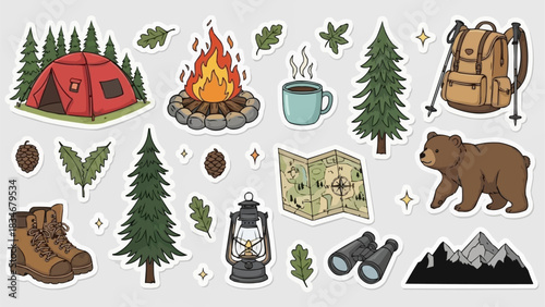 Camping and Hiking Adventure Gear Collection.