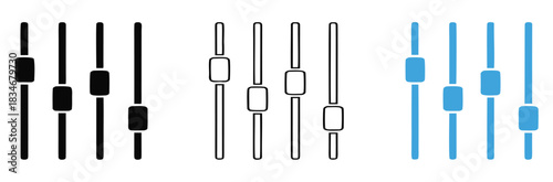 Adjustments icon Flat illustration vector with thin stroke,equalizer icons in black, outline, and blue isolated on white background,
