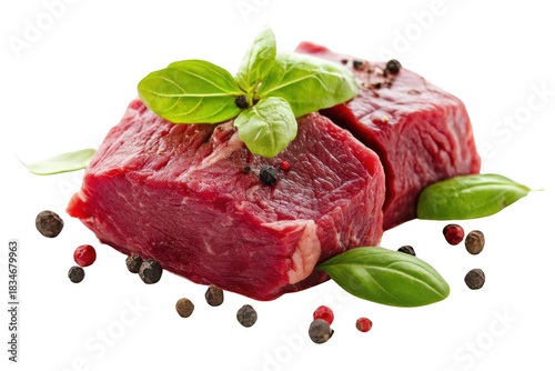 Fresh Raw Meat Steaks Prepare For Cook With Spice and Basil Leaf
