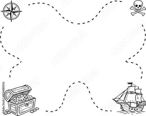 Pirate treasure map frame with icons