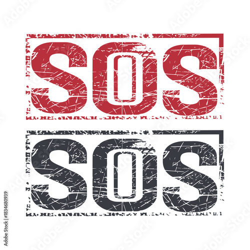 SOS text stamp grunge symbol vector design.