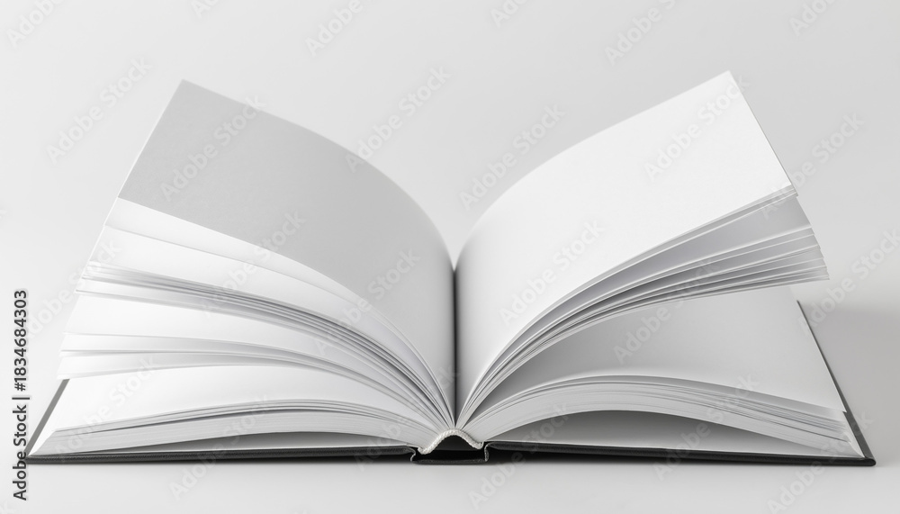 Fototapeta premium Open Blank Book or Notebook Mockup with Pages Spread on White Background.