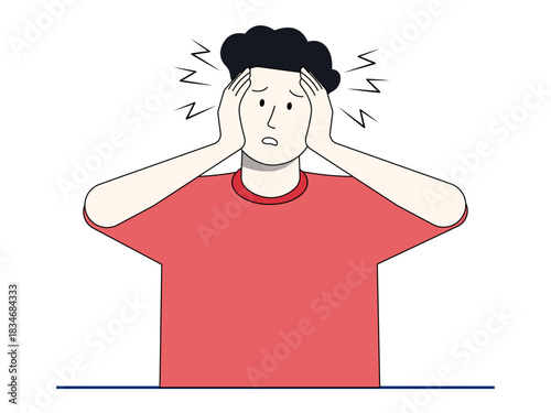 The young man held his head while wringing his hands because he was in pain. Healthy problems vector illustration. Flat illustration.