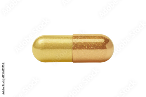 golden capsule pill isolated on white background.