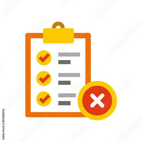 Checklist with partially completed items and a rejection mark