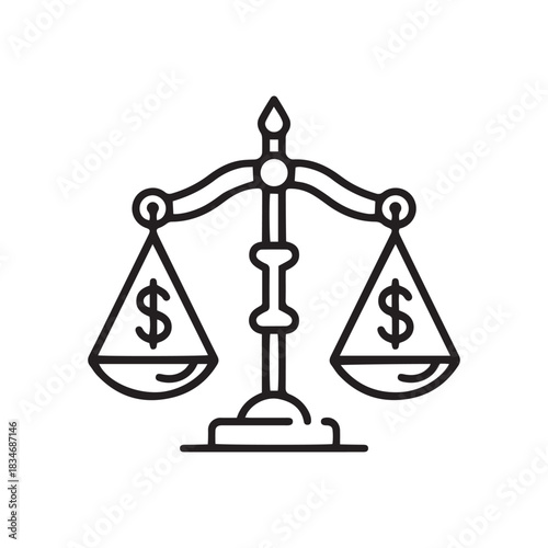 Scales dollar coin icon price gold value cost design.