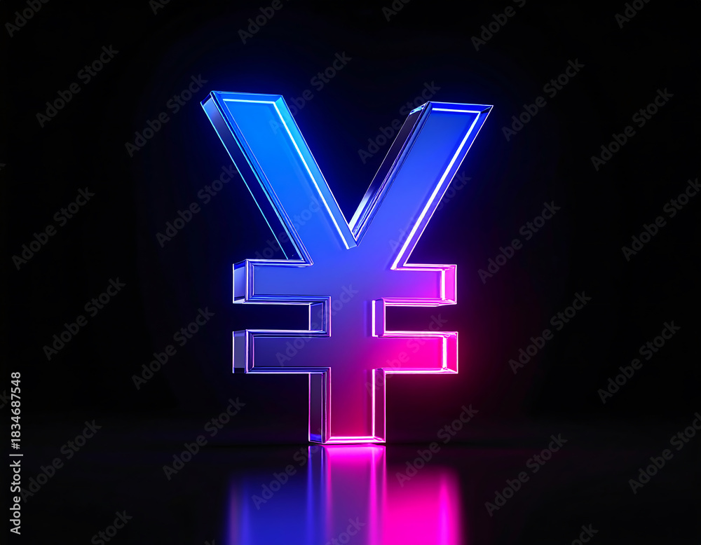 Obraz premium Japanese Yen Symbol Glowing With Blue and Pink Neon Light currency money