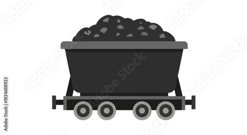 Coal mine cart full of coal on wheels for industrial mining