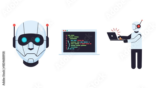 AI and Programming Robots, Code, and Computer Science Illustration