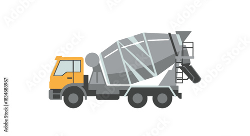 Flat vector illustration of a concrete mixer truck for construction industry