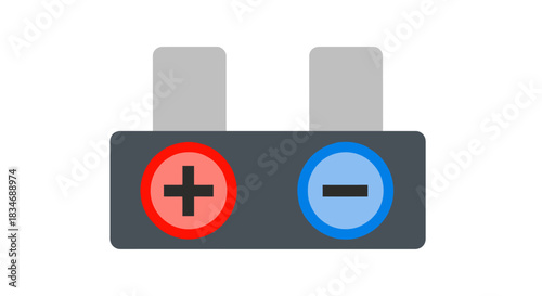 A simple vector illustration of a DC power battery with positive and negative terminals