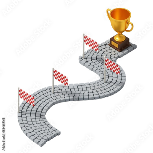 Achieve goals, celebrate success with a trophy at the end of the road, perfect for business strategies, personal growth, and overcoming challenges ahead