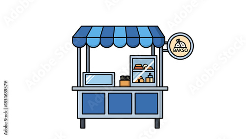 Colorful Food Cart Business Stand Small Outdoor Vendor Stall Illustration