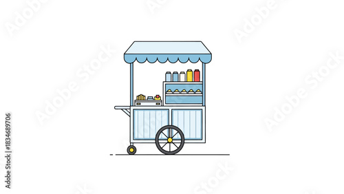 Vector Street Food Cart with Refreshments and Snacks Ready for Service