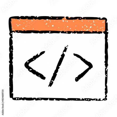 Hand Drawn Code Tag Doodle Icon, Rough Texture Vector Illustration for Web Development, Programming, Coding, Software Engineering, or Website Design Concept