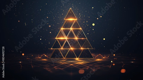 Abstract Christmas Pyramid, Digital Art, Dark Background, Possible Use Stock Photo