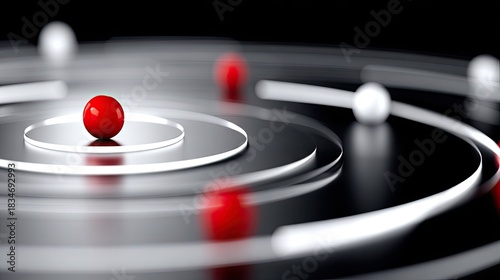 Red Sphere Centered on Circular Path, Abstract Composition