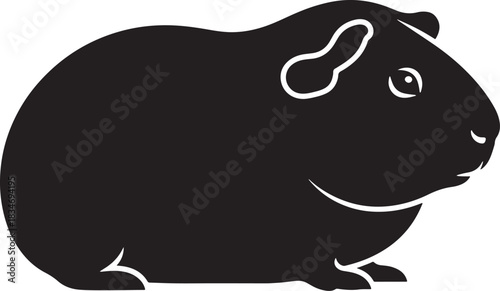 Black guinea pig silhouette icon on a white background, minimal vector illustration of a small pet animal