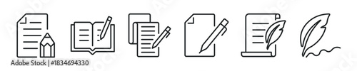 Writing thin line icon set. Web minimal editable stroke icons