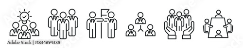 Business teamwork thin line icon set. Web minimal editable stroke icons