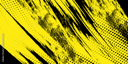 Halftone yellow dots pattern and black gradient grunge texture background. Dotted line comic sport style vector illustration concept art