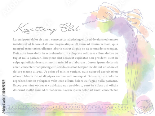 Hands knitting with needles, Knit, One stroke, Text space, PowerPoint 4:3