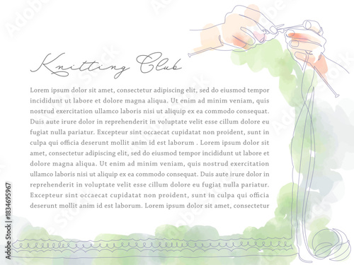 Hands knitting with needles, Knit, One stroke, Text space, PowerPoint 4:3