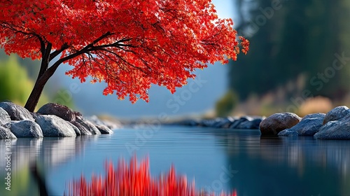 Red Maple Tree Reflecting in Calm Water
